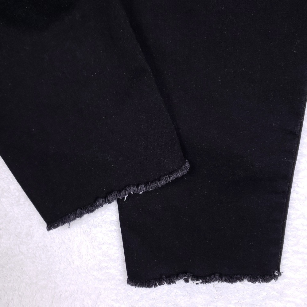 SIDEFEEL High Waisted Jeans 10 Black Straight Leg Raw Hem Stretch Denim‎ - Picture 9 of 11